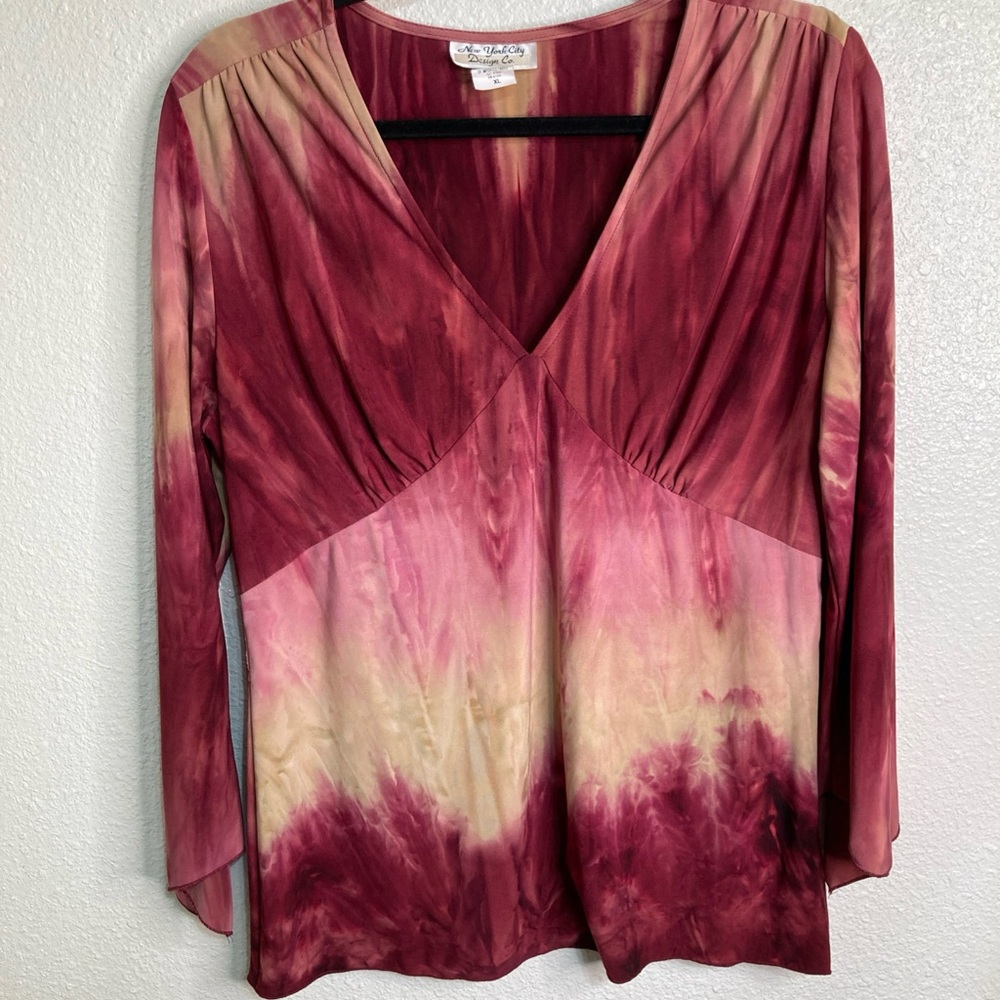 New York City Design Baby Doll Top Asymmetrical Sleeve Tunic Sz XL Vamp Whimsy